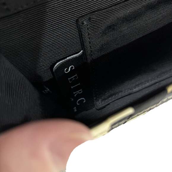 SEIRC Mini Shoulder Bag Clutch Purse Woven Ribbons Black Cream Taupe Chic Unique - Picture 10 of 10